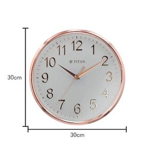 Titan Contemporary Rose Gold Metallic Finish Wall Clock with Silent Sweep Technology – 30 cm x 30 cm (Medium)